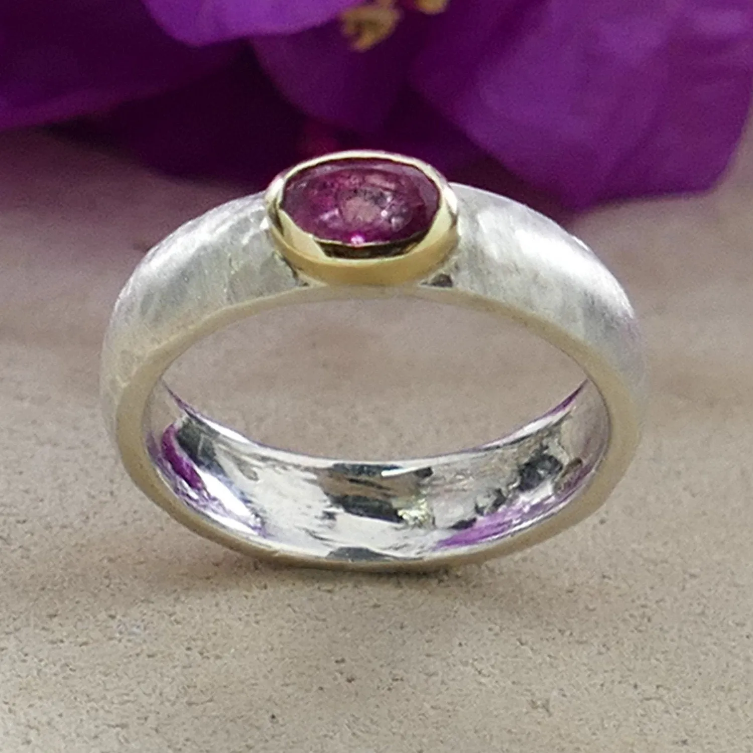 0.4 Carat Natural Pink Tourmaline Gemstone Two Tone Solid 9k Yellow Gold&925 Sterling Silver Solitaire Ring Gemstone ring Mixed metal ring