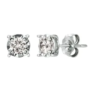 0.75 Carat Natural Diamond Illusion set Stud Earrings G SI 14K White Gold