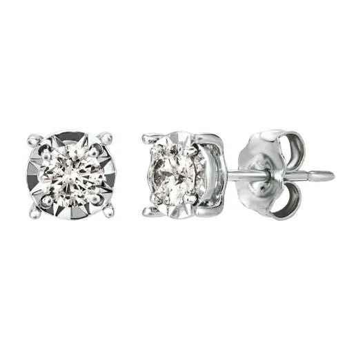 0.75 Carat Natural Diamond Illusion set Stud Earrings G SI 14K White Gold