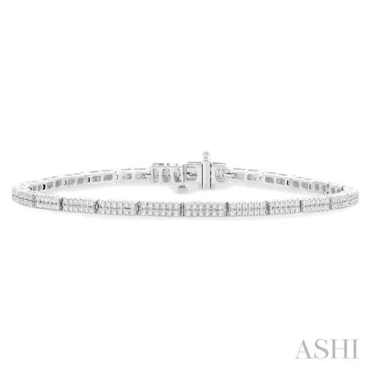 1 ctw Double Row Round Cut Diamond Bar Link Tennis Bracelet in 10K White Gold