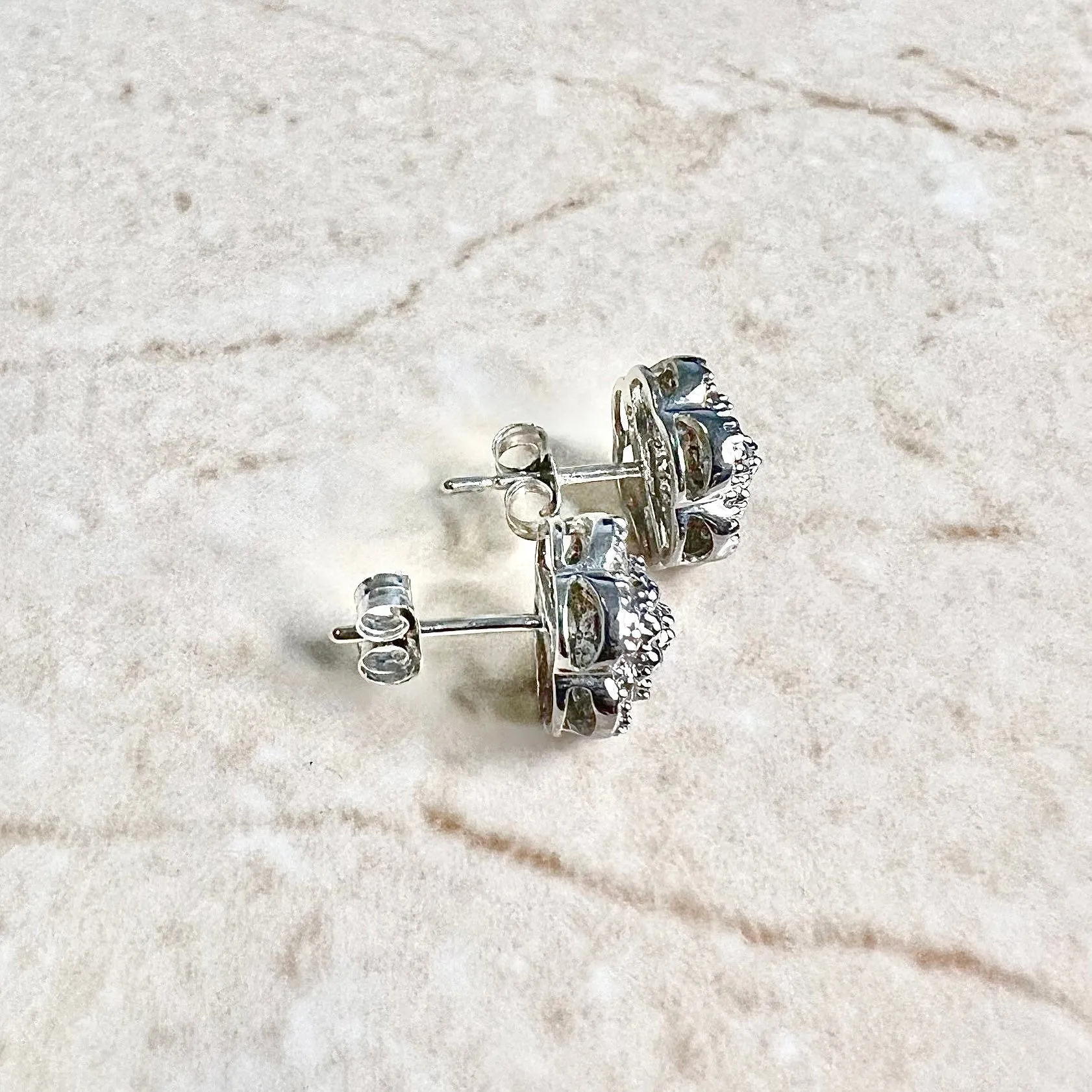 10 Karat White Gold Diamond Cluster Stud Earrings