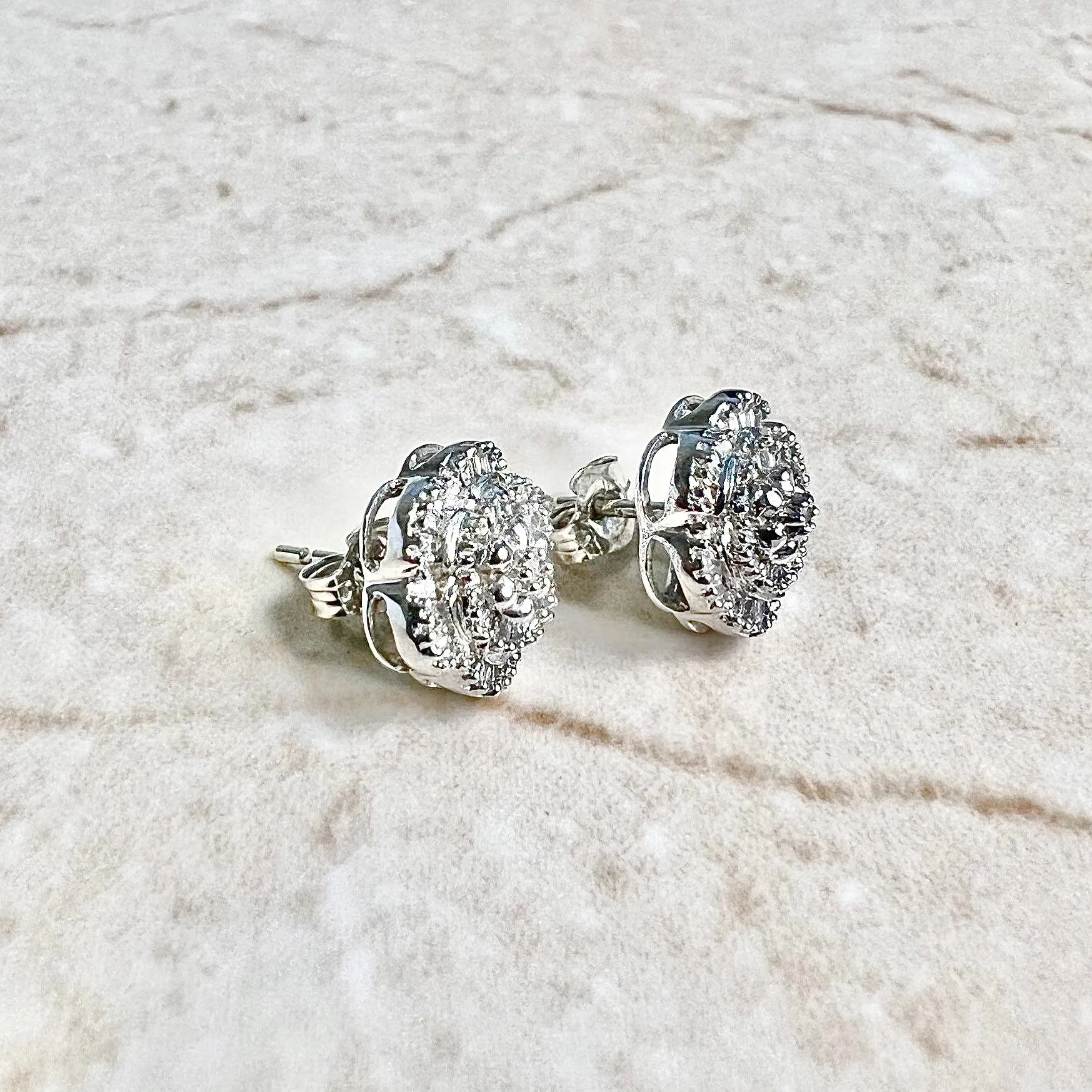 10 Karat White Gold Diamond Cluster Stud Earrings