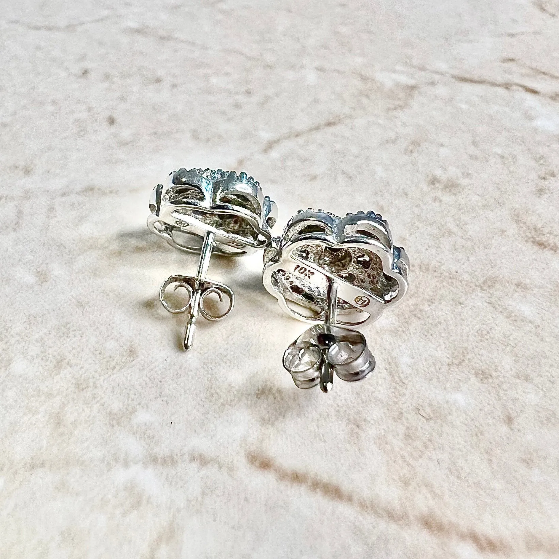 10 Karat White Gold Diamond Cluster Stud Earrings