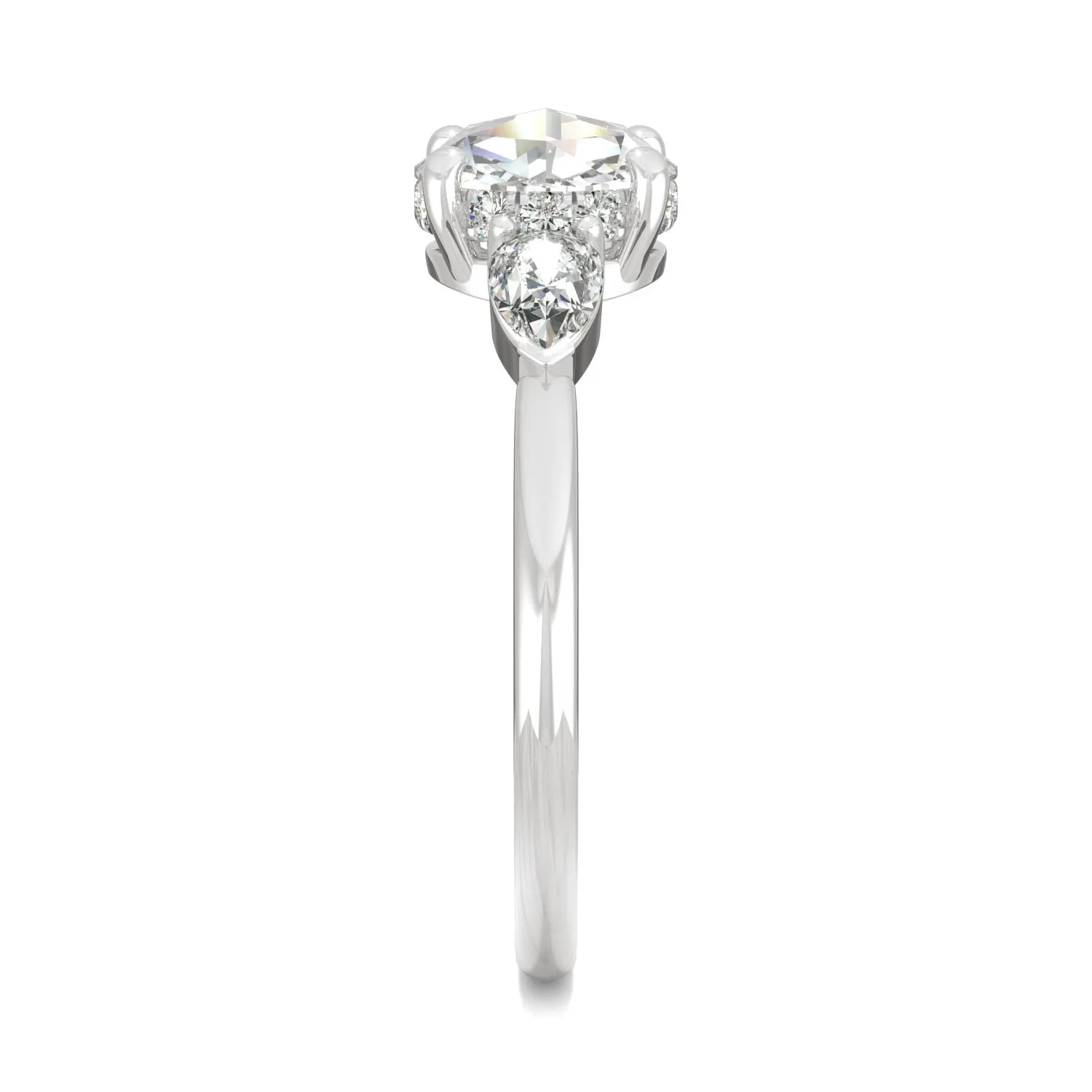 1.08 CTW DEW Round Rose-Cut and Pear Moissanite East-West Three-Stone Engagement Ring in 14K White Gold