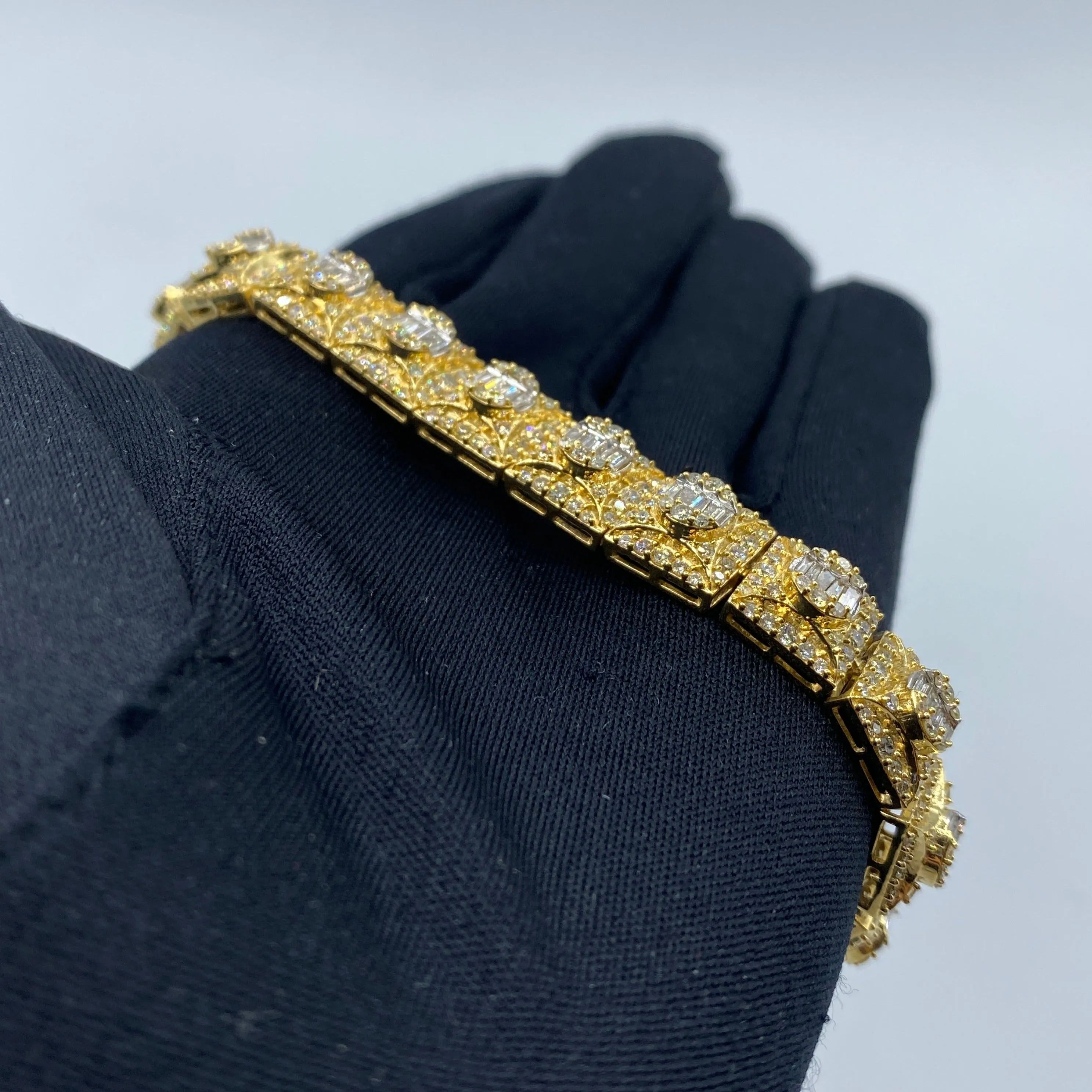 10K 10MM Square Diamond Baguette Bracelet 8.5"