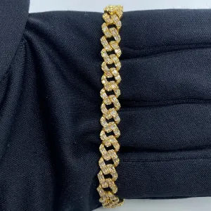 10K 6.5MM Cuban Link Diamond Baguette Bracelet 7-8"