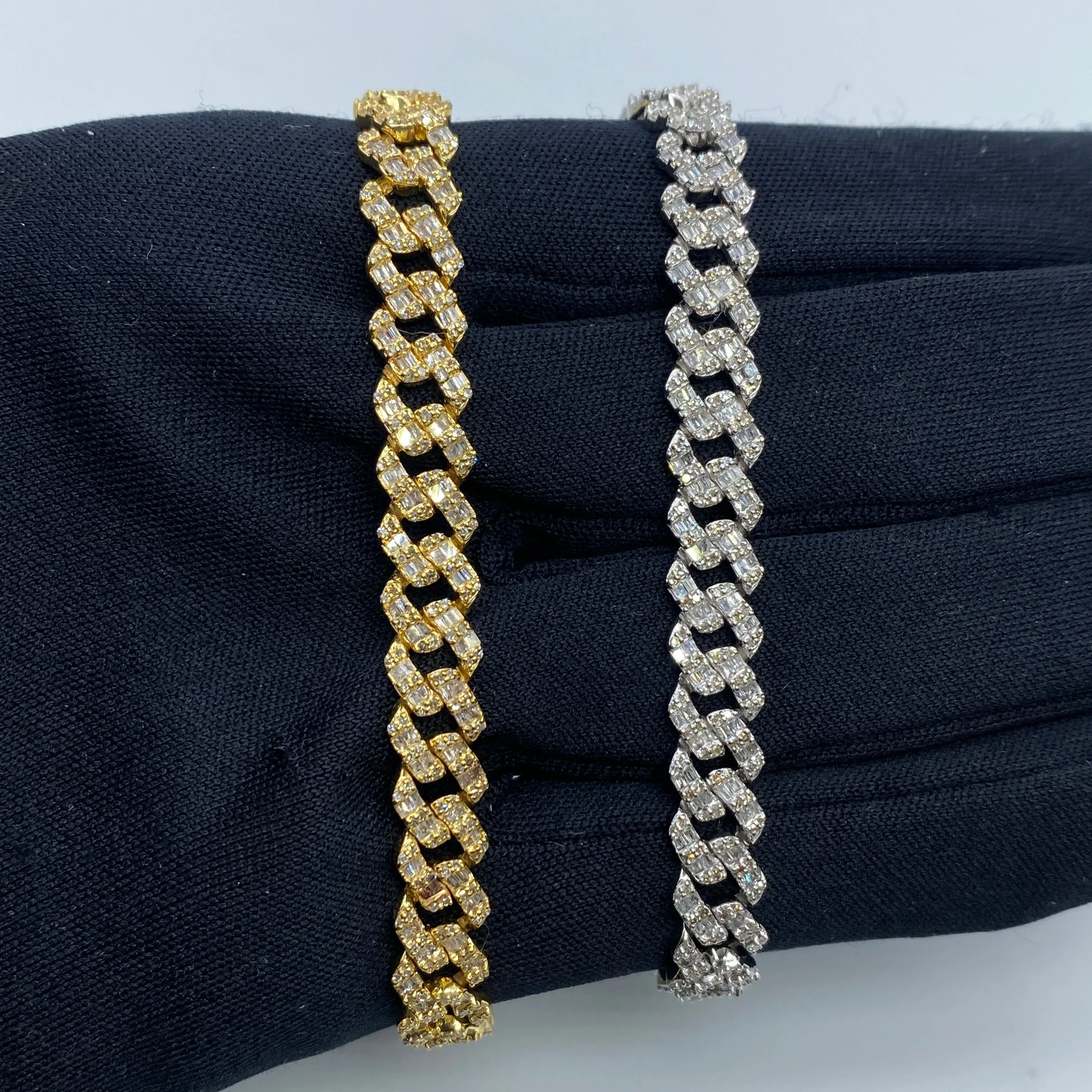 10K 6.5MM Cuban Link Diamond Baguette Bracelet 7-8"