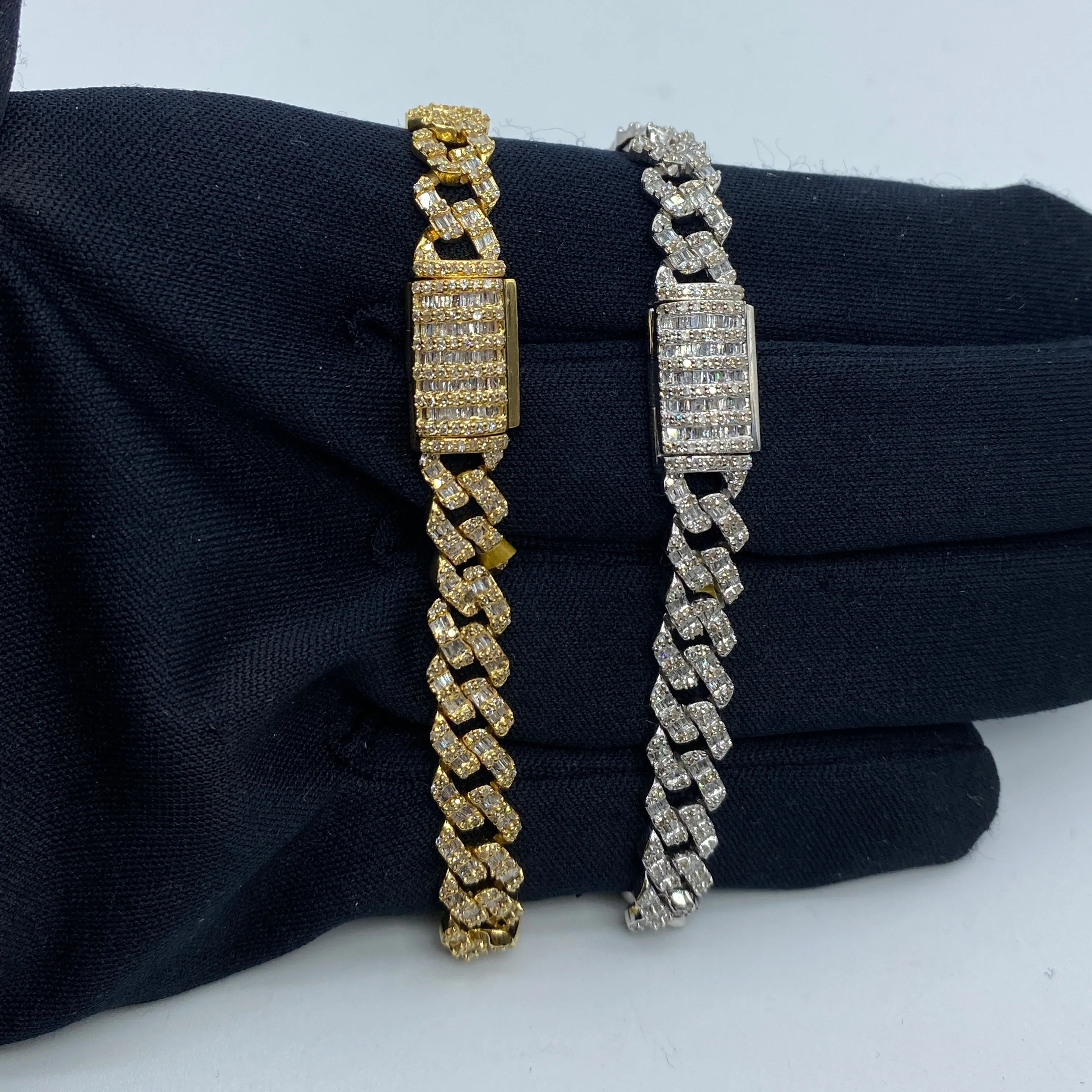 10K 6.5MM Cuban Link Diamond Baguette Bracelet 7-8"