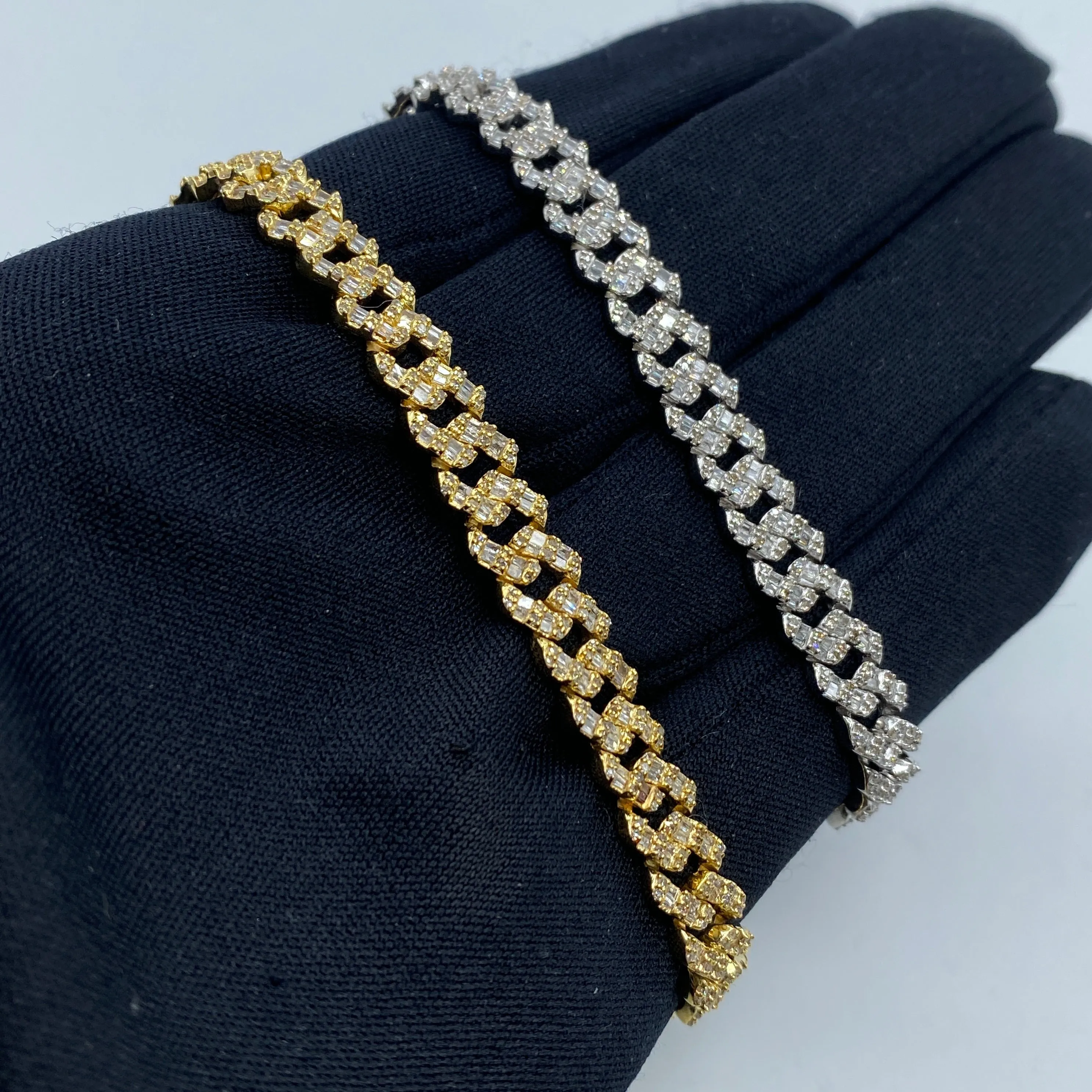 10K 6.5MM Cuban Link Diamond Baguette Bracelet 7-8"