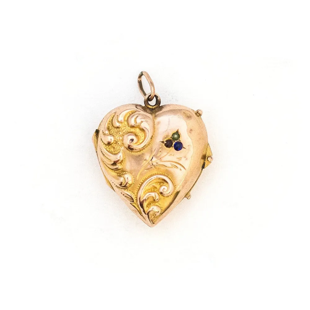 10K Gold Curlicue Antique Heart Locket
