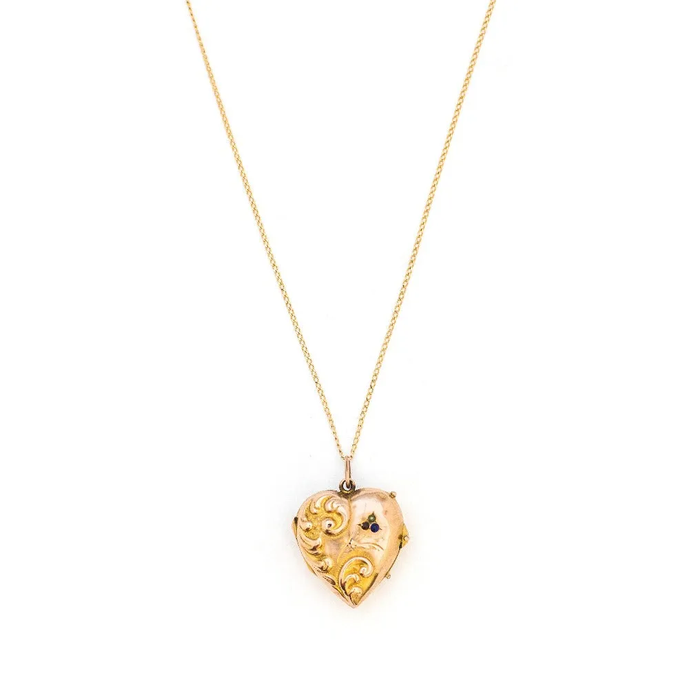10K Gold Curlicue Antique Heart Locket