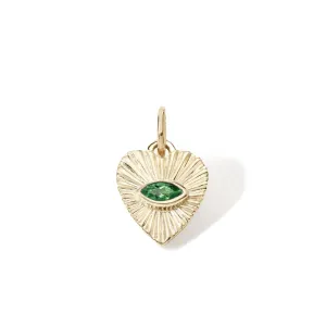 10k Gold Mini Textured Heart Pendant with Emerald