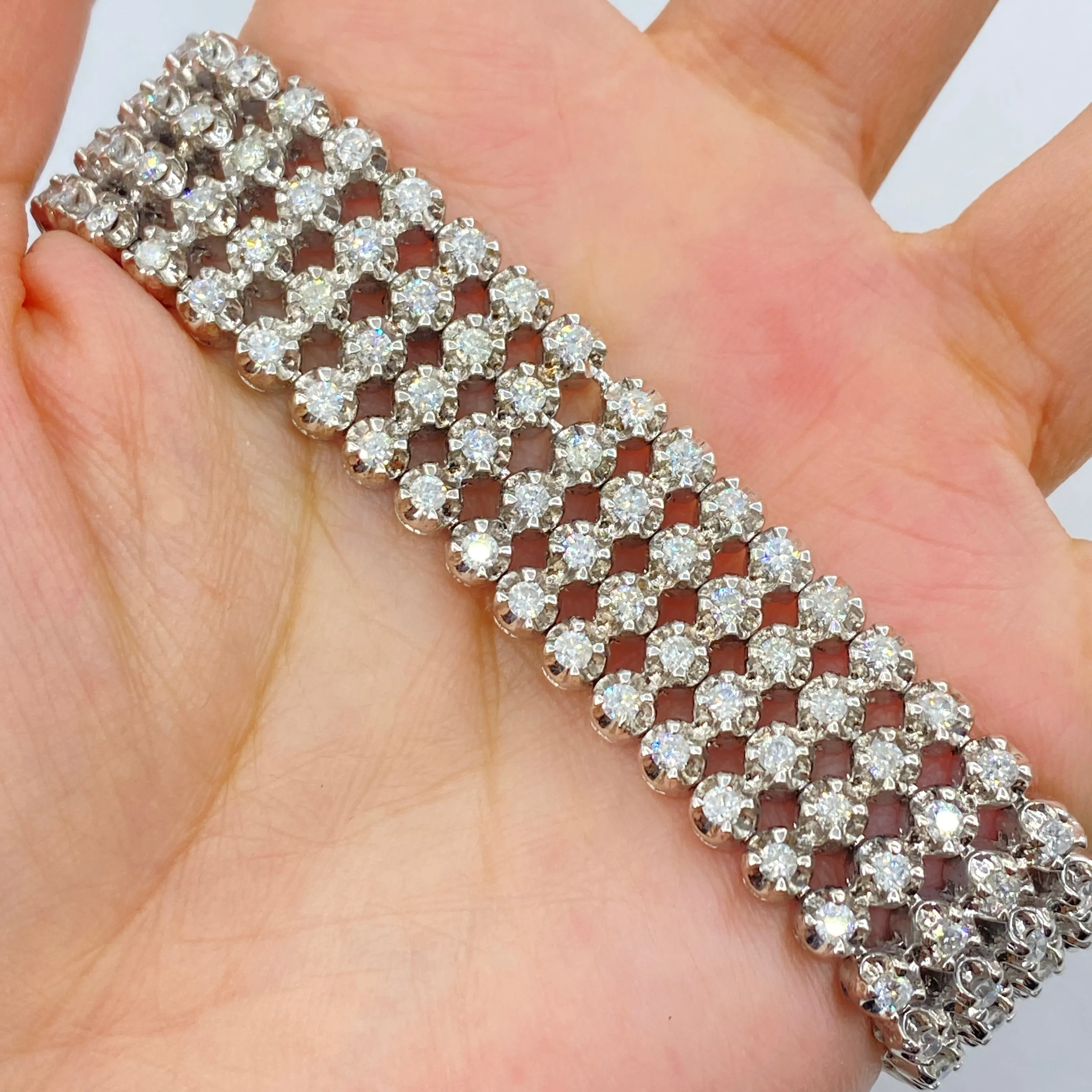 10K Stacked Tennis Diamond Bracelet 8"