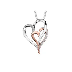 10K White & Rose Gold Diamond Double Heart Pendant