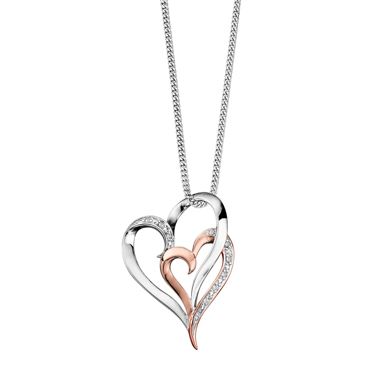 10K White & Rose Gold Diamond Double Heart Pendant