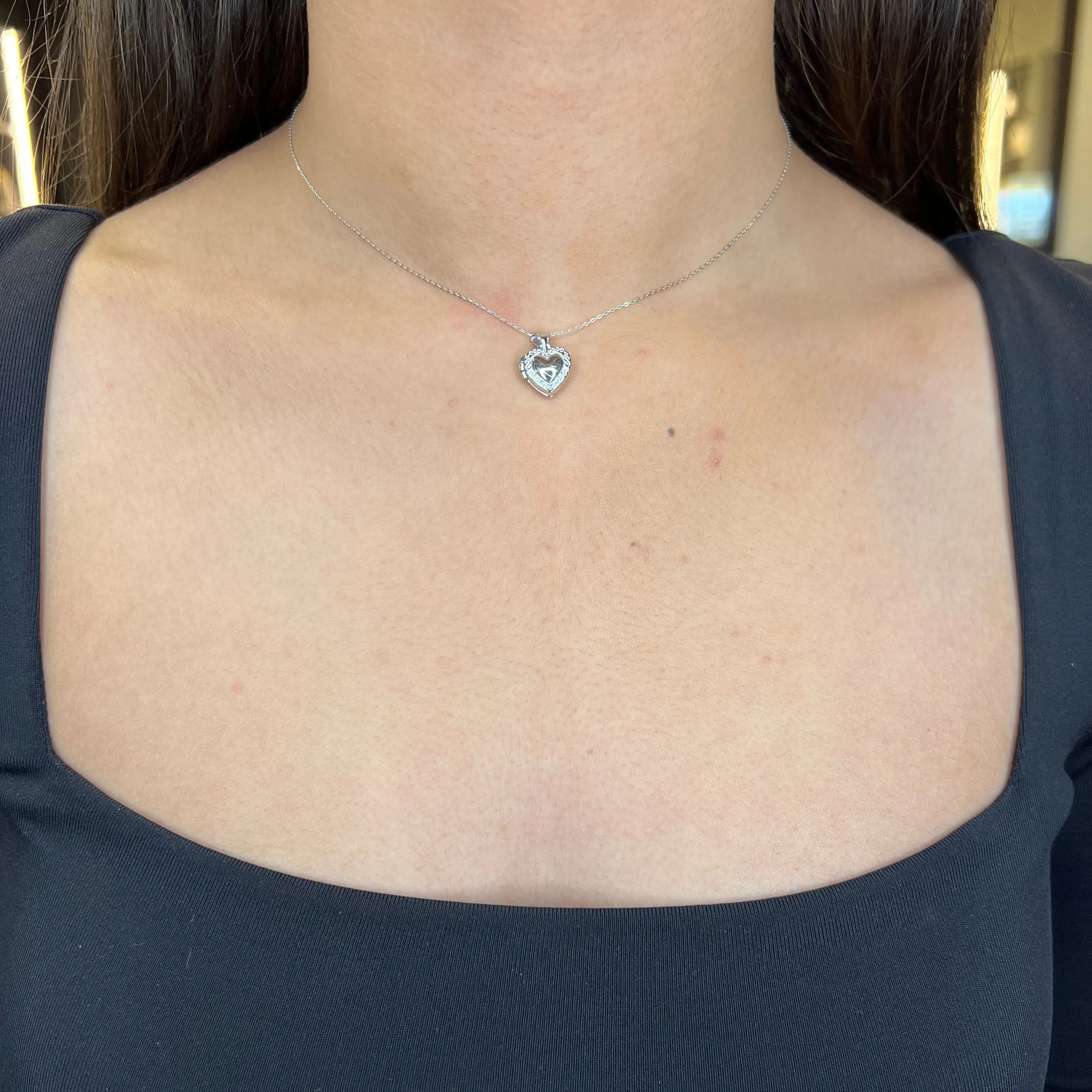10K White Gold Baby Heart Locket