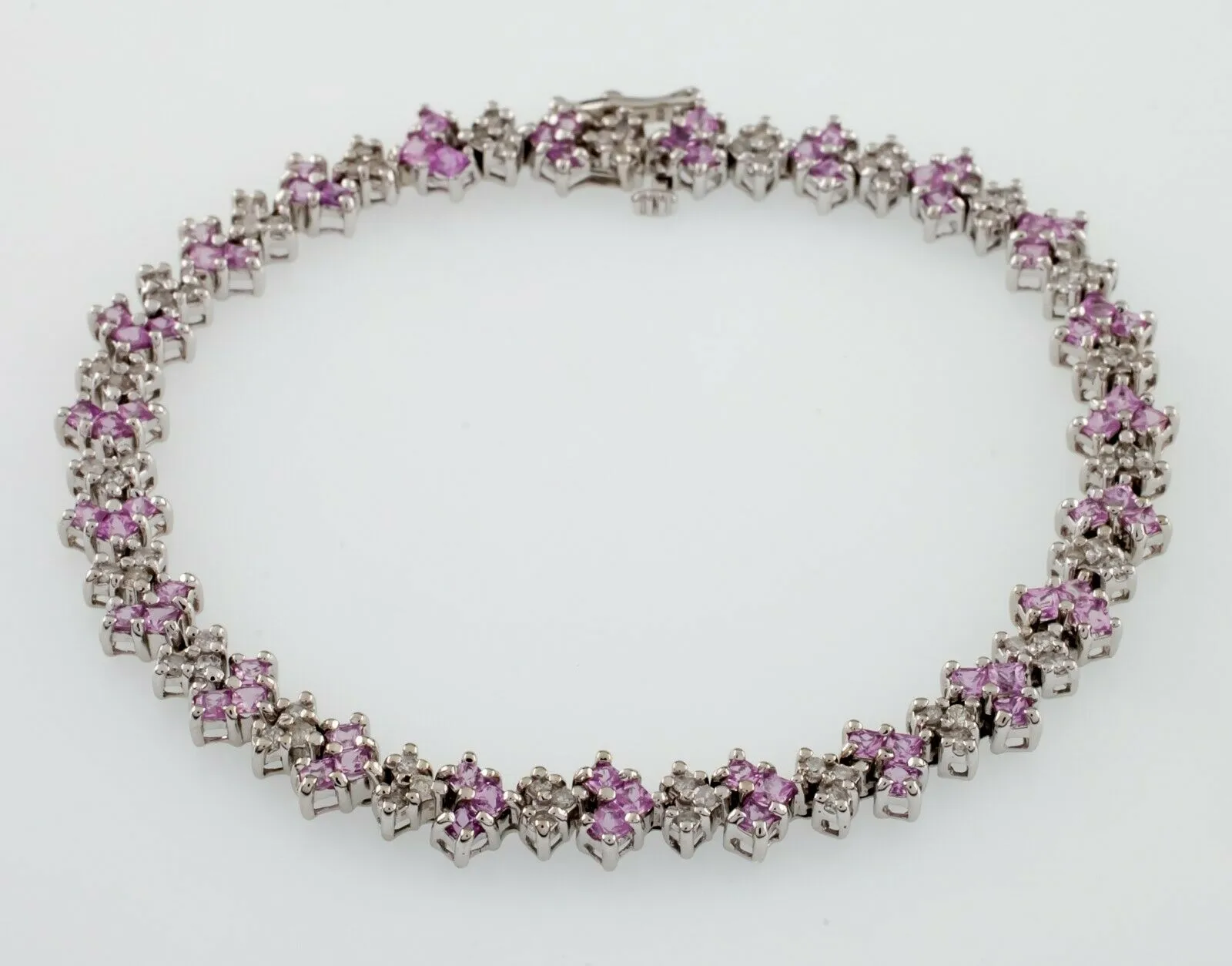 10k White Gold Diamond and Pink Amethyst Tennis Bracelet TDW = 8.28 ct