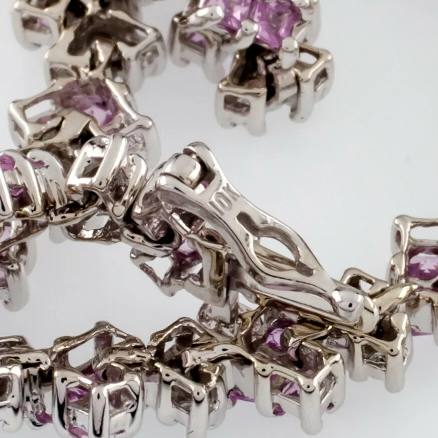 10k White Gold Diamond and Pink Amethyst Tennis Bracelet TDW = 8.28 ct