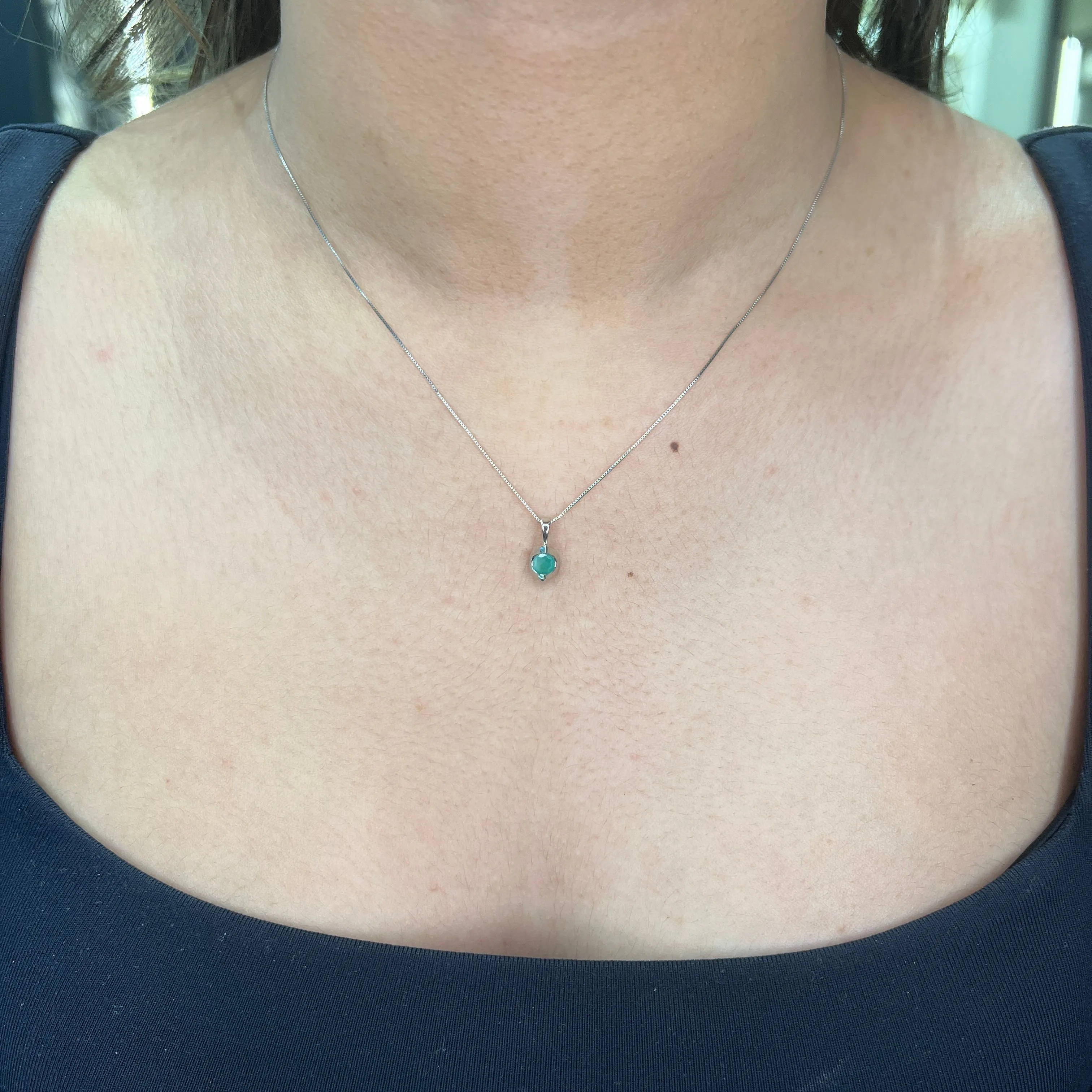 10K White Gold Half Moon Set Emerald Solitaire Pendant