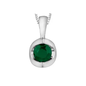10K White Gold Half Moon Set Emerald Solitaire Pendant
