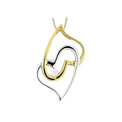 10K Yellow & White Gold (0.03ct) Canadian Diamond Double Heart Pendant
