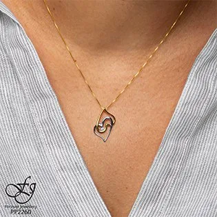 10K Yellow & White Gold (0.03ct) Canadian Diamond Double Heart Pendant