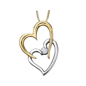 10K Yellow & White Gold (0.04ct) Canadian Double Heart Pendant