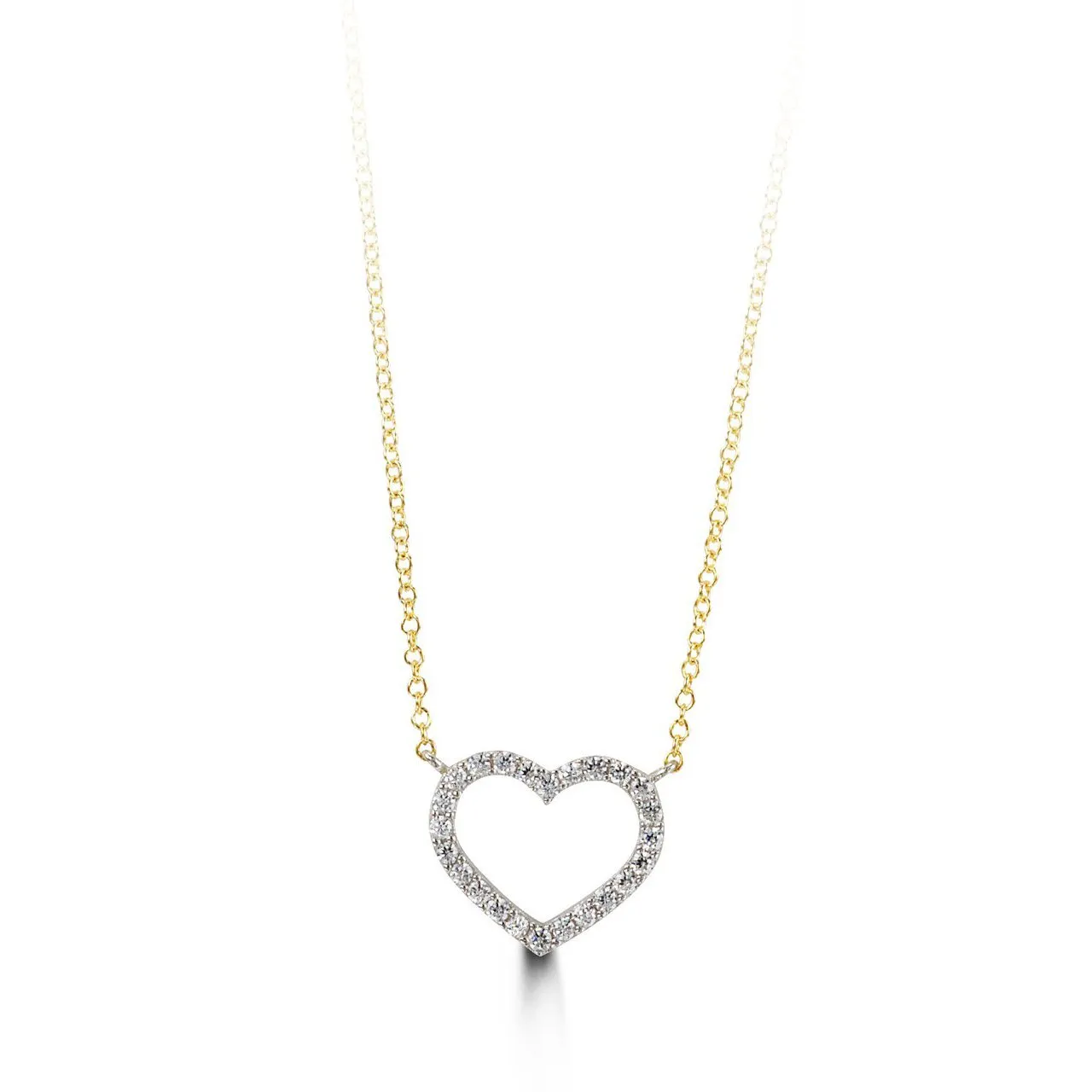 10K Yellow and White Gold CZ Heart Necklace