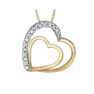 10K Yellow Gold (0.05ct) Diamond Double Heart Pendant