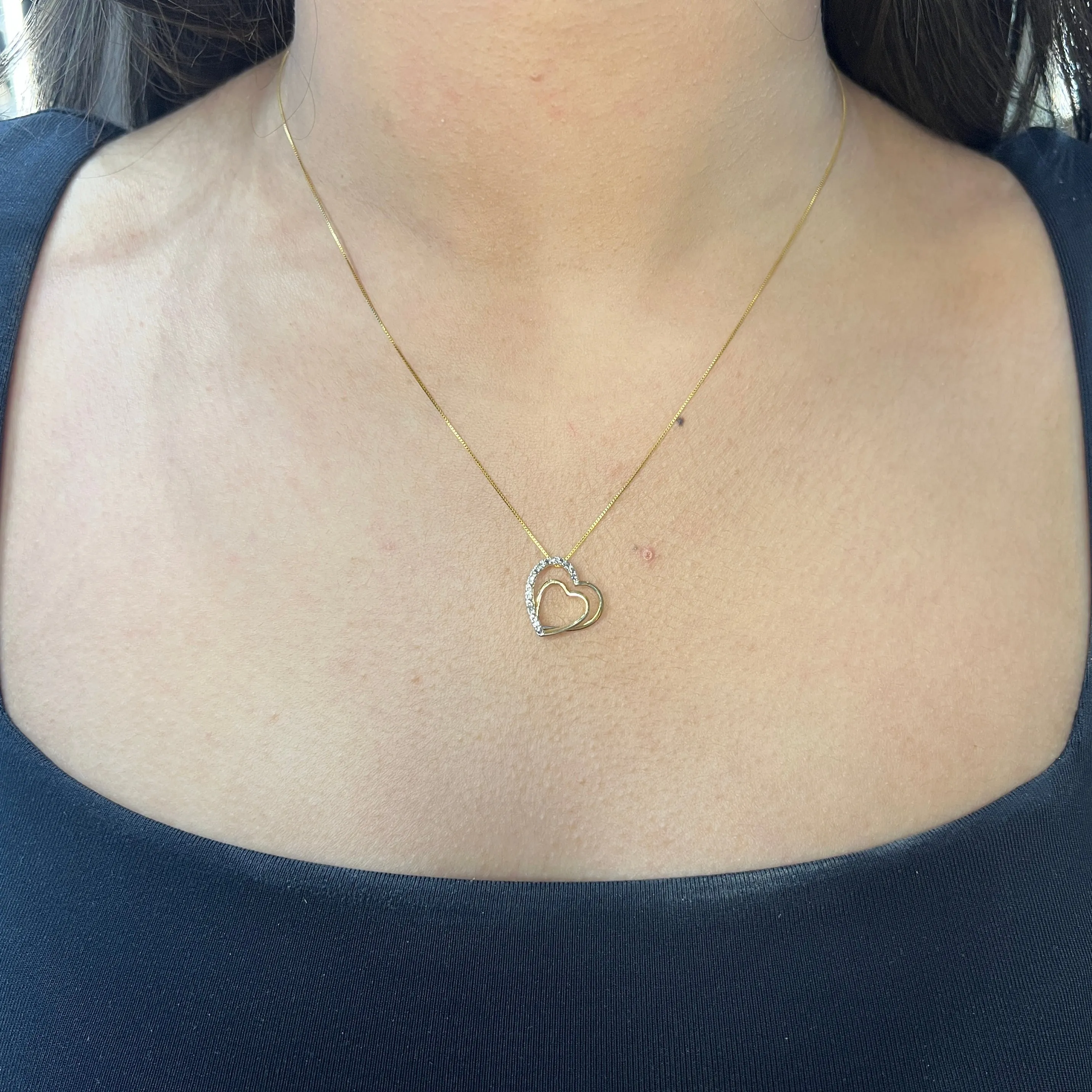 10K Yellow Gold (0.05ct) Diamond Double Heart Pendant