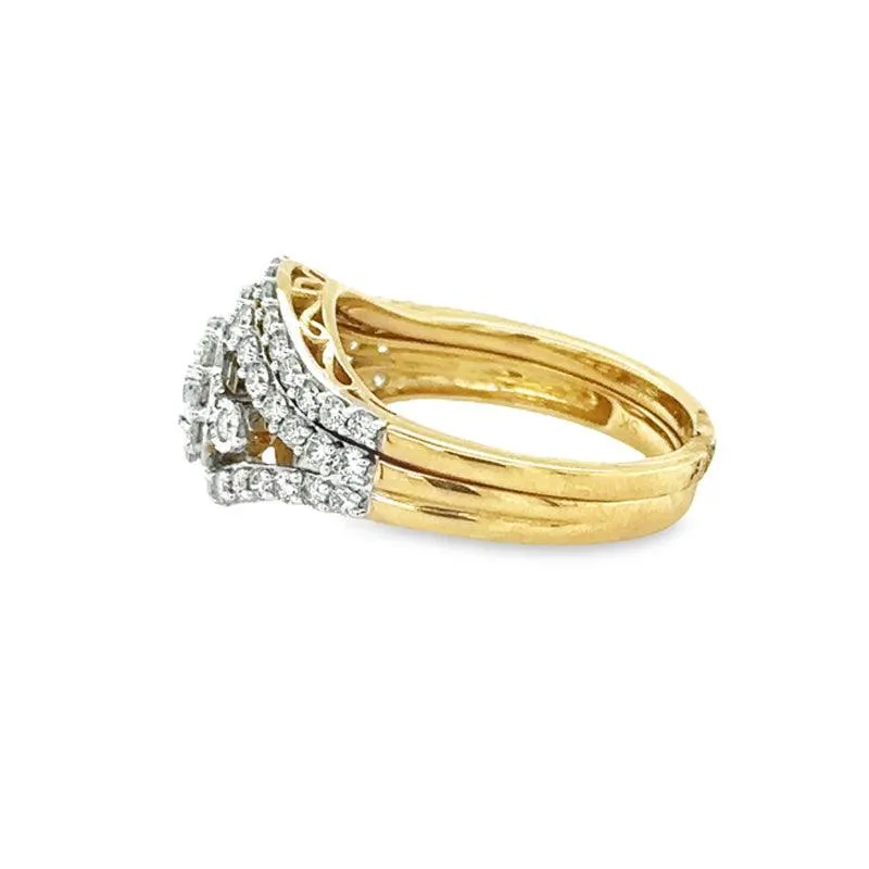 10K Yellow Gold 1.00 Carat Diamond Bridal Set with Halo Design