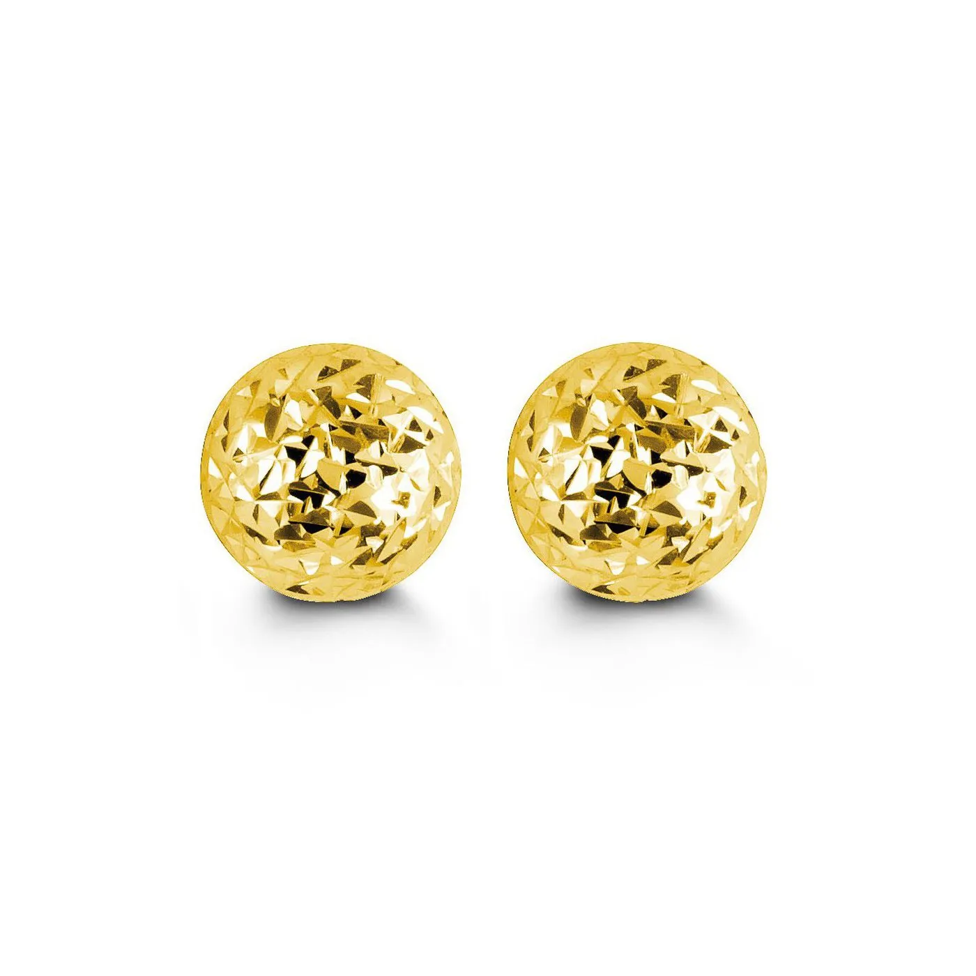 10K Yellow Gold (5mm - 10mm) Diamond Cut Ball Stud Earrings