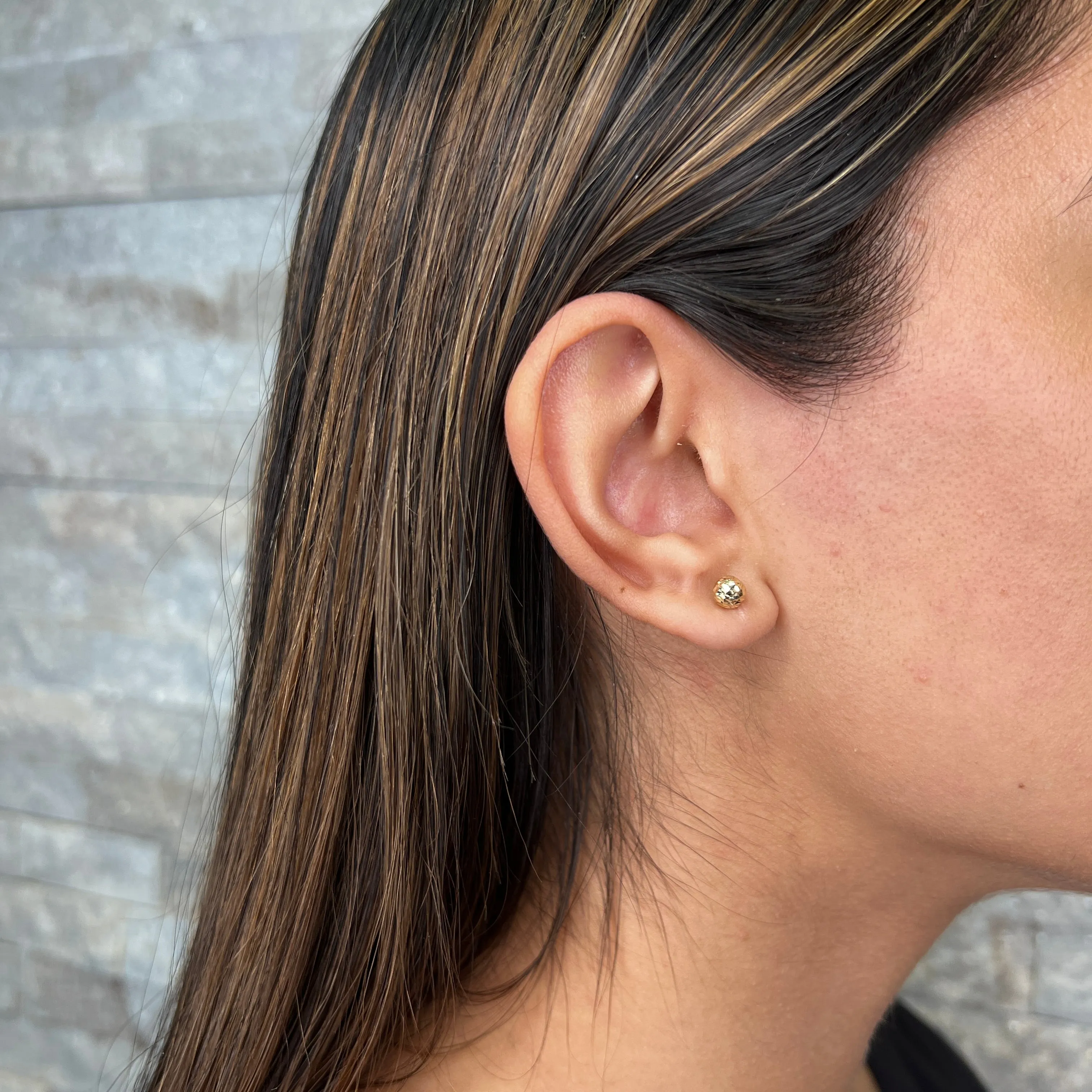10K Yellow Gold (5mm - 10mm) Diamond Cut Ball Stud Earrings