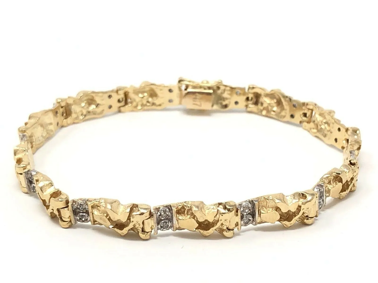 10k Yellow Gold Diamond Nugget Bracelet 8" 6mm 15 grams