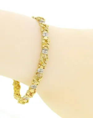 10k Yellow Gold Diamond Nugget Bracelet 8" 6mm 15 grams
