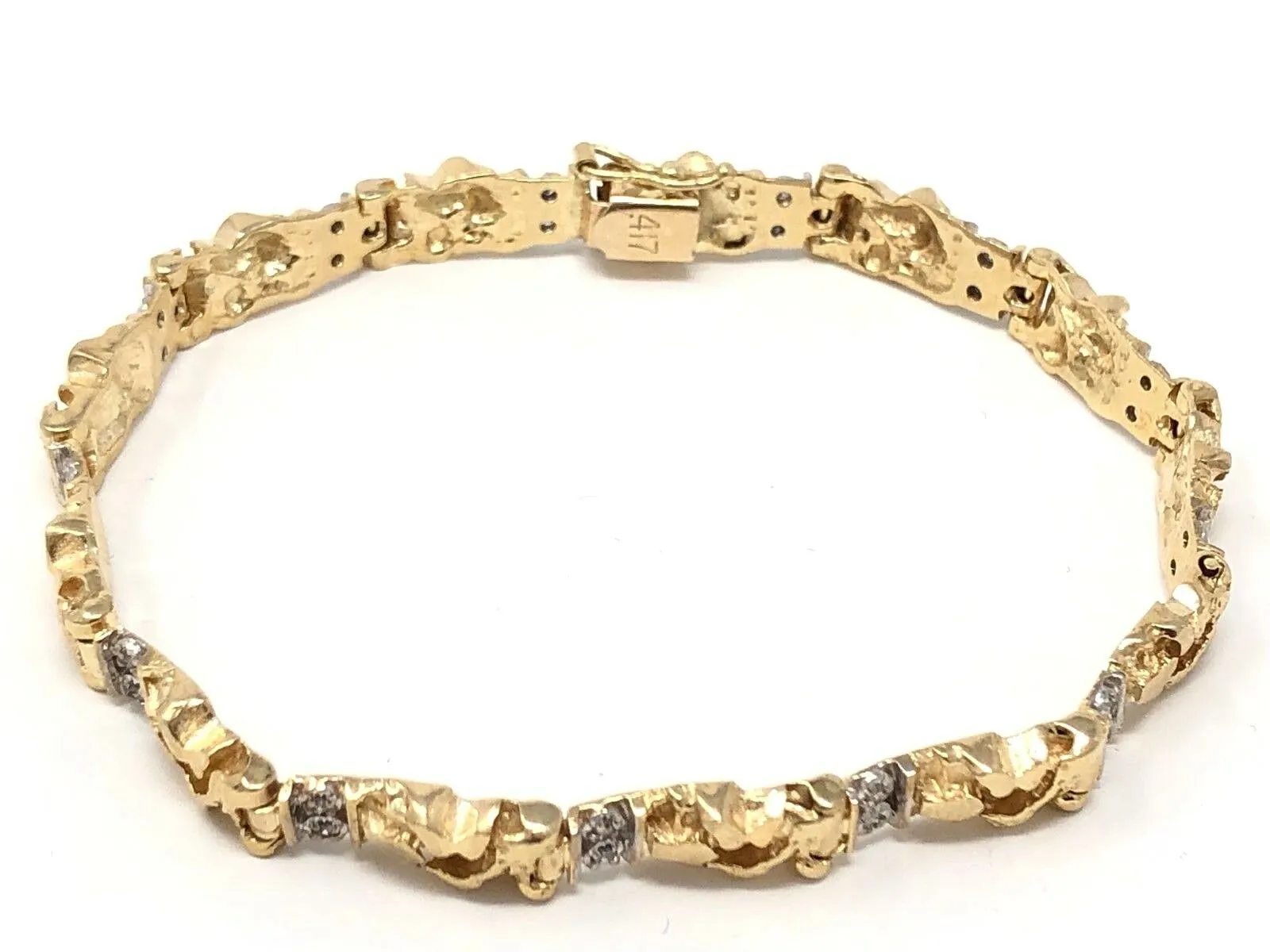 10k Yellow Gold Diamond Nugget Bracelet 8" 6mm 15 grams