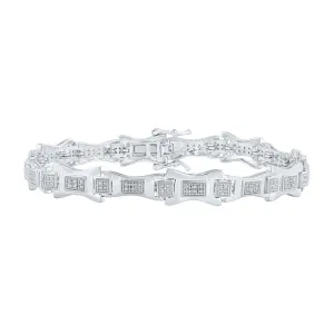10kt White Gold Mens Round Diamond Link Bracelet 1/2 Cttw