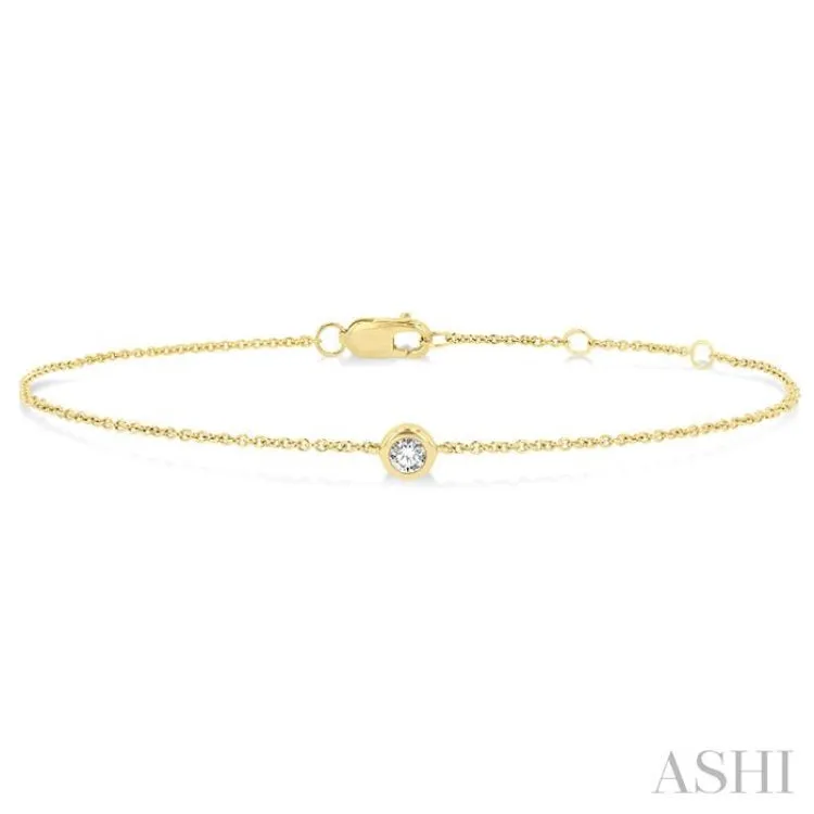 1/10 ctw Bezel Set Round Cut Diamond Petite Fashion Bracelet in 10K Yellow Gold