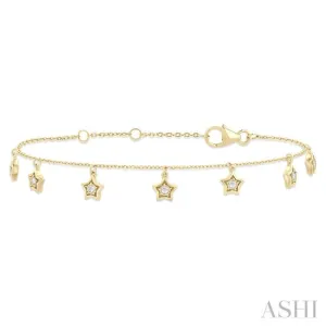 1/10 ctw Hanging Star Motif Round Cut Diamond Station Bracelet in 10K Yellow Gold