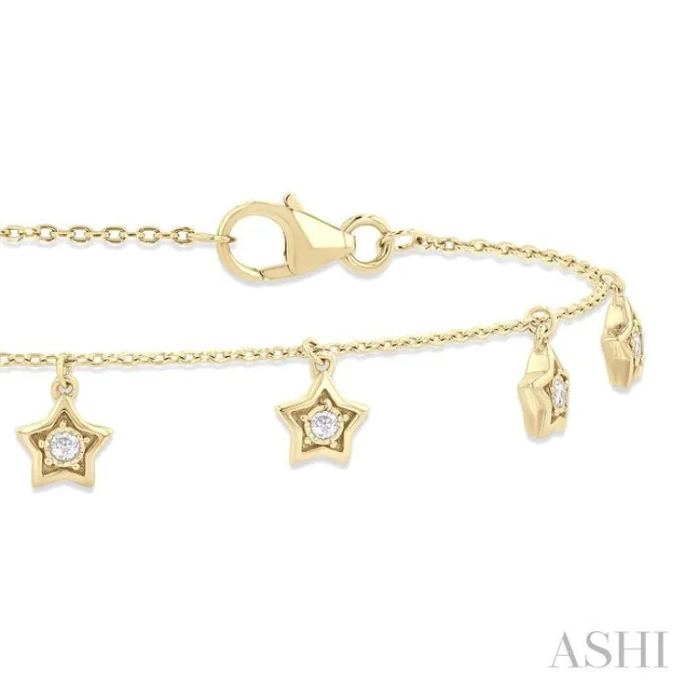 1/10 ctw Hanging Star Motif Round Cut Diamond Station Bracelet in 10K Yellow Gold