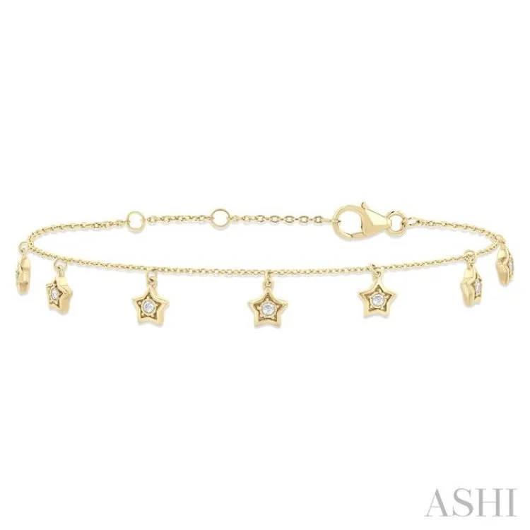 1/10 ctw Hanging Star Motif Round Cut Diamond Station Bracelet in 10K Yellow Gold