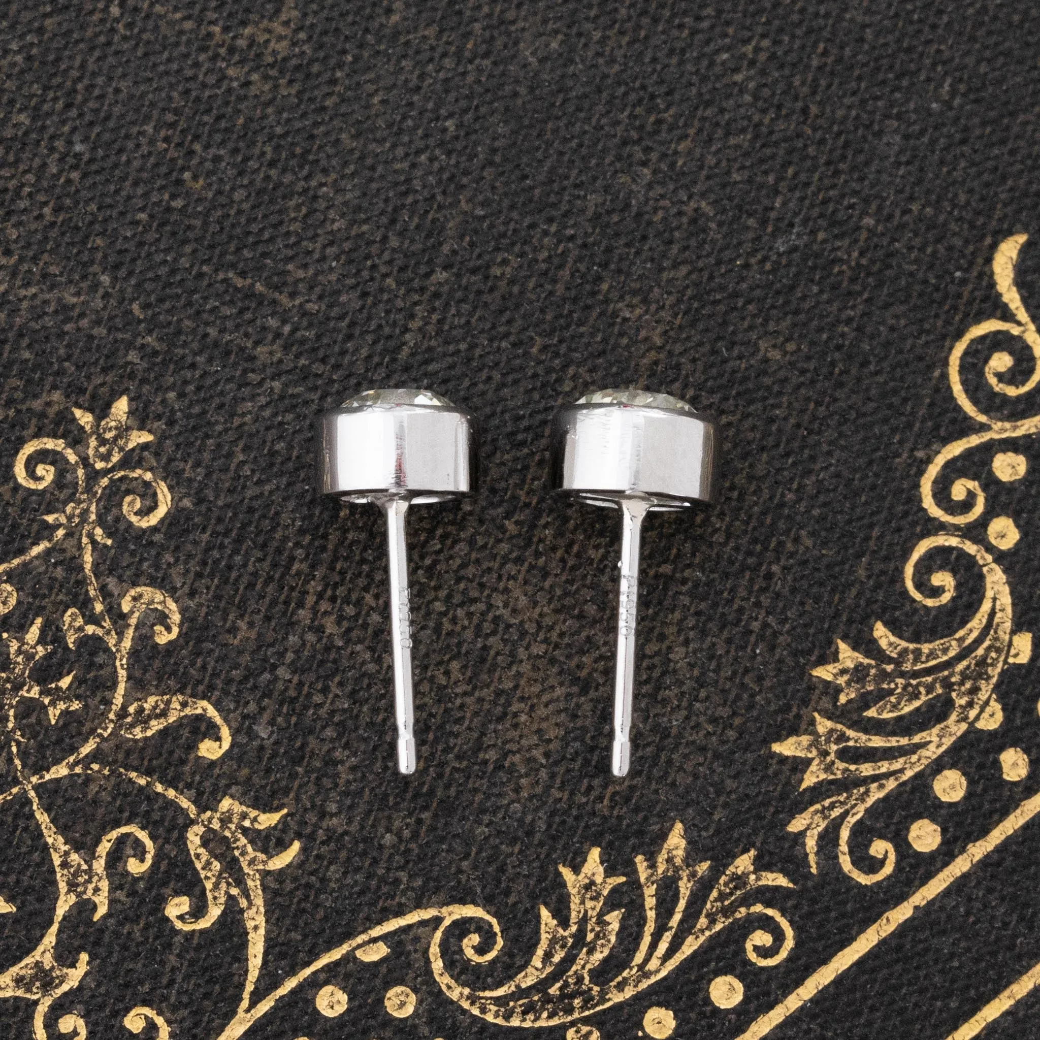 1.15ctw Old European Cut Diamond Bezel Stud Earrings