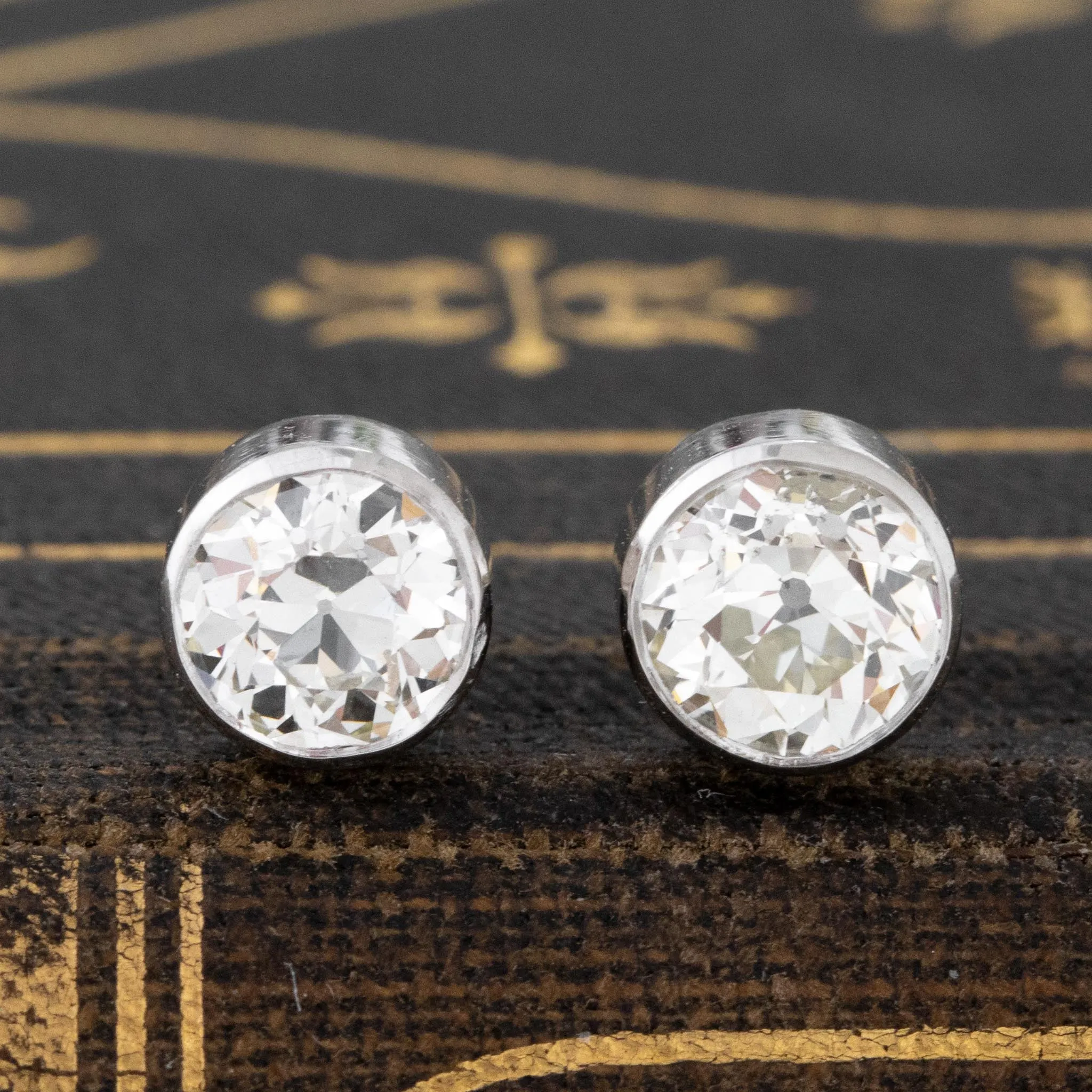 1.15ctw Old European Cut Diamond Bezel Stud Earrings