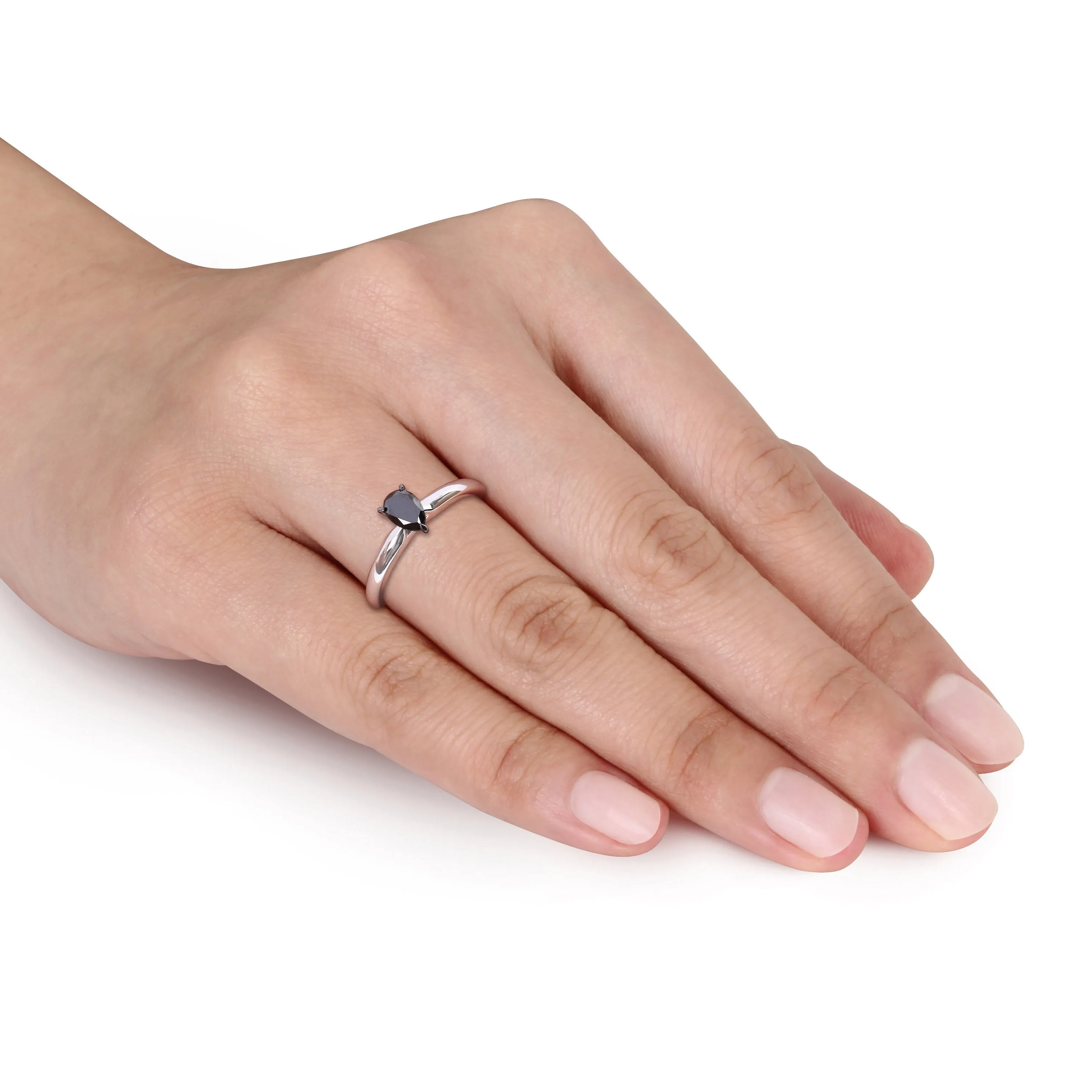 1/2 CT Black PearDiamond Rhodium Plated Engagement Ring