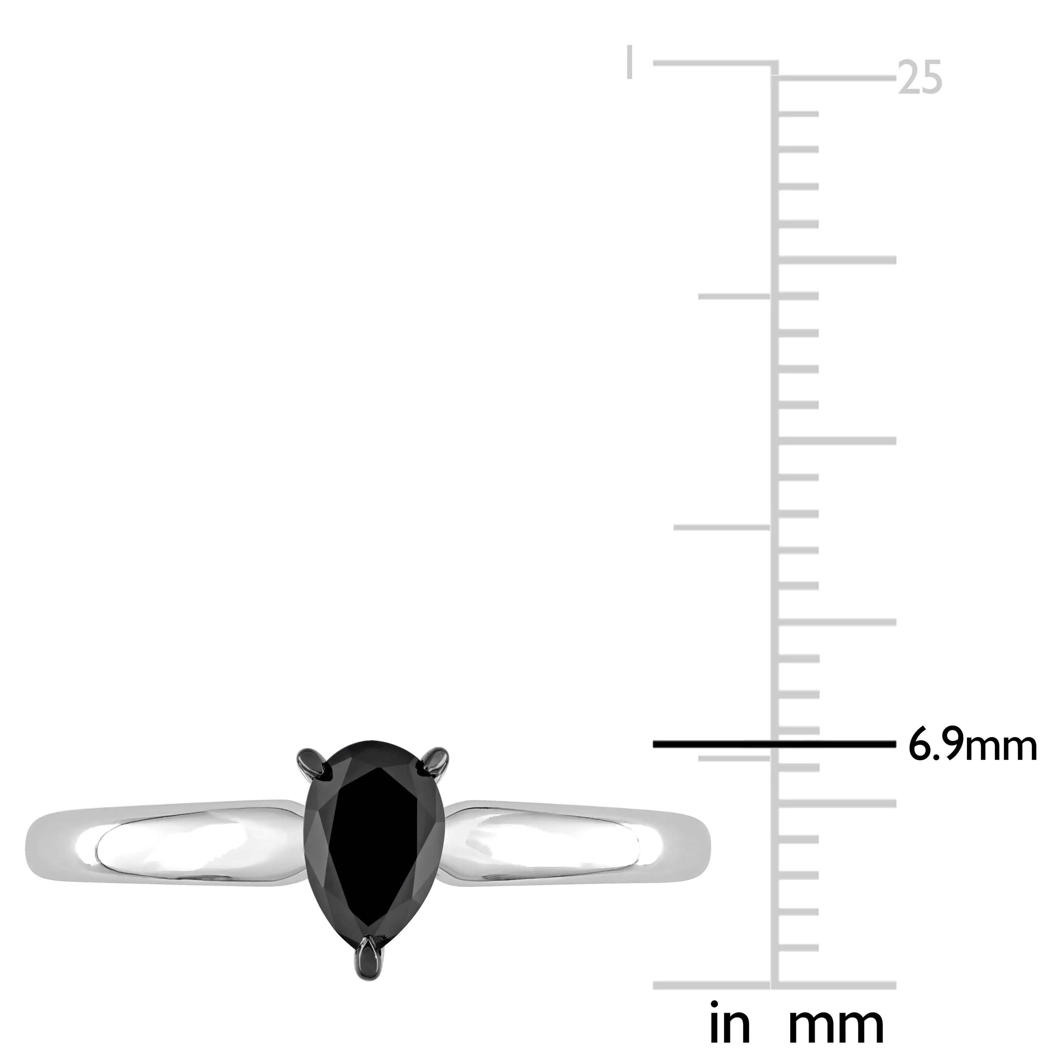 1/2 CT Black PearDiamond Rhodium Plated Engagement Ring