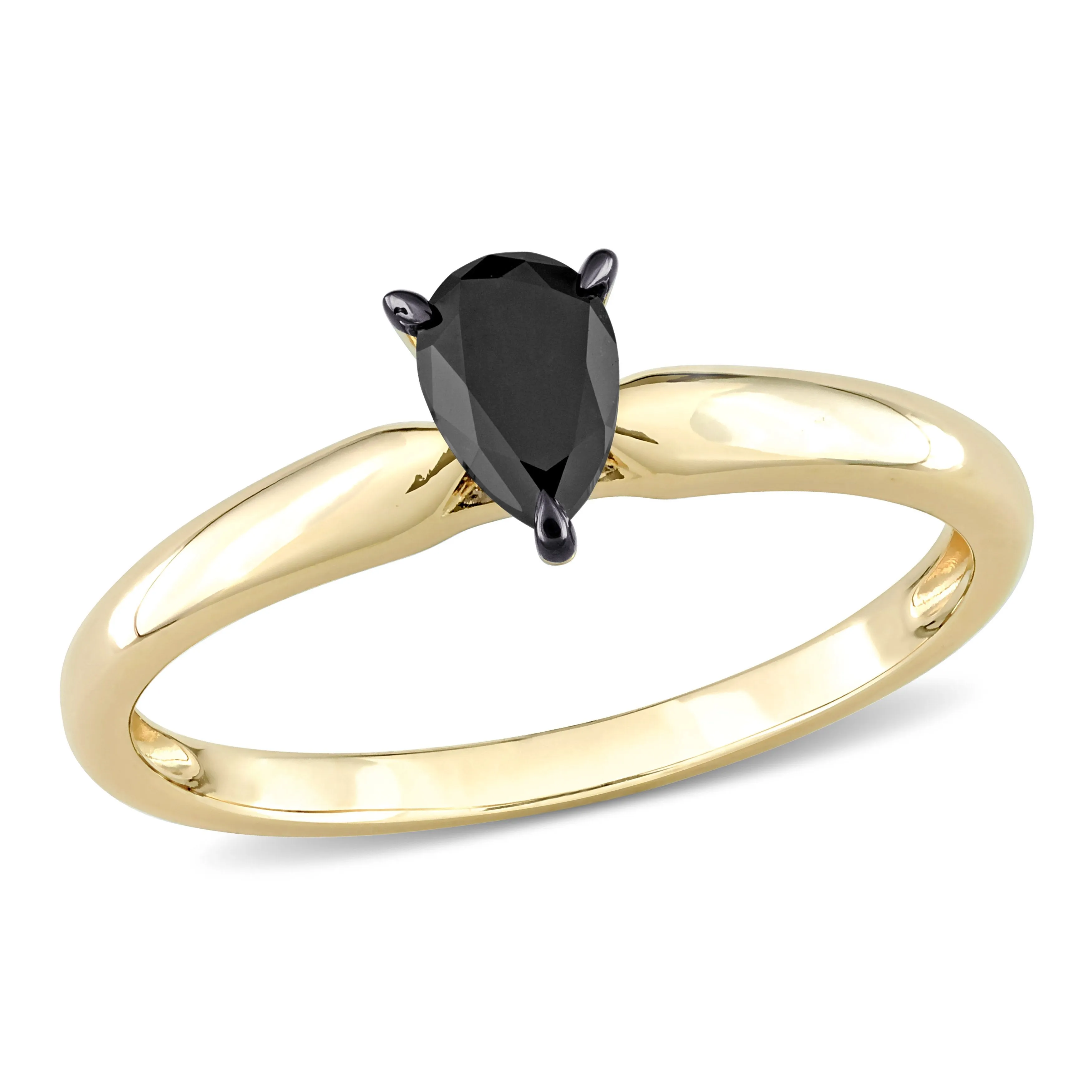 1/2 CT Black PearDiamond Rhodium Plated Engagement Ring