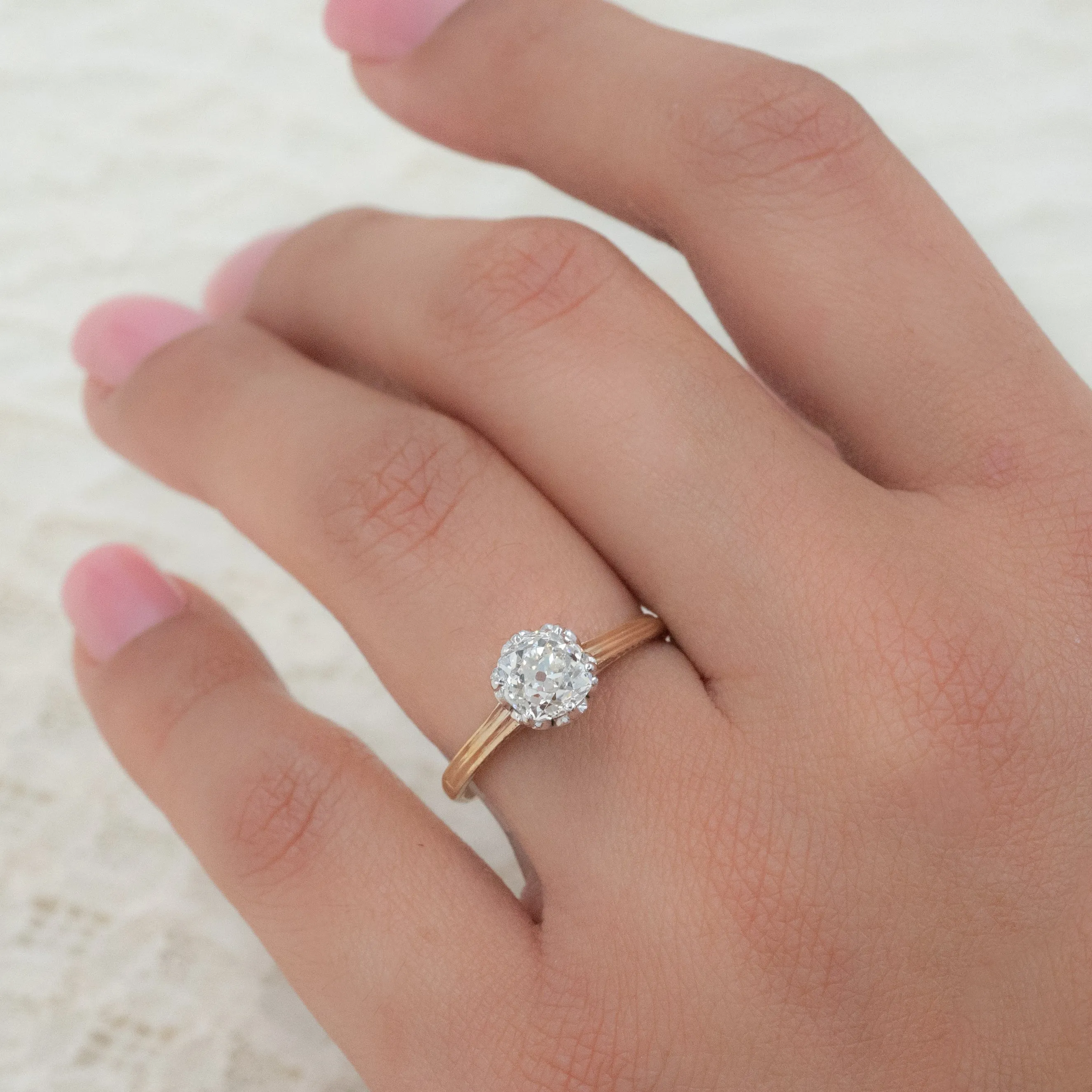 1.21 Carat Old Mine-Cut Diamond Ring C. 1900s