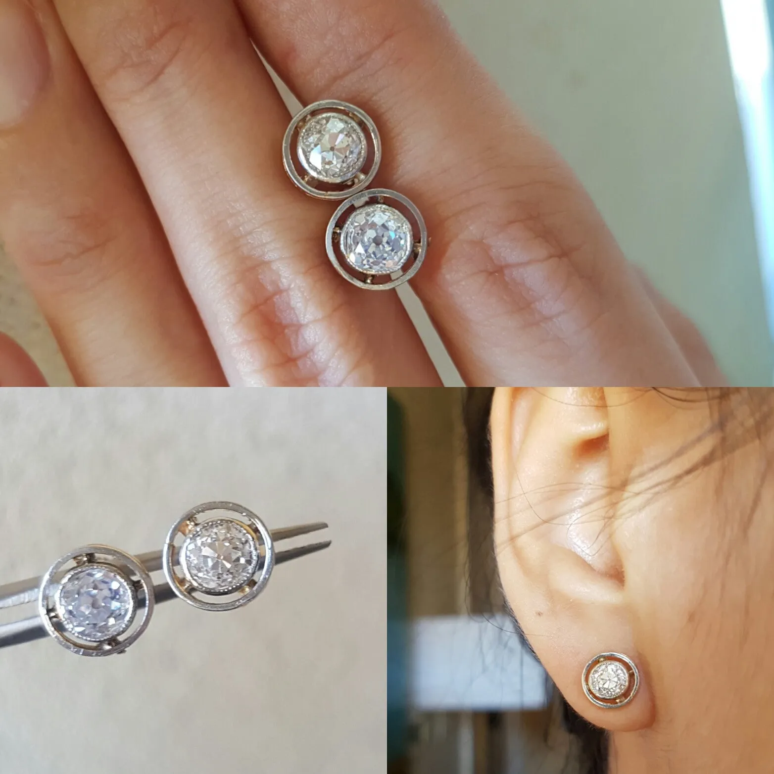 1.27CTW OLD MINE CUT DIAMOND STUDS