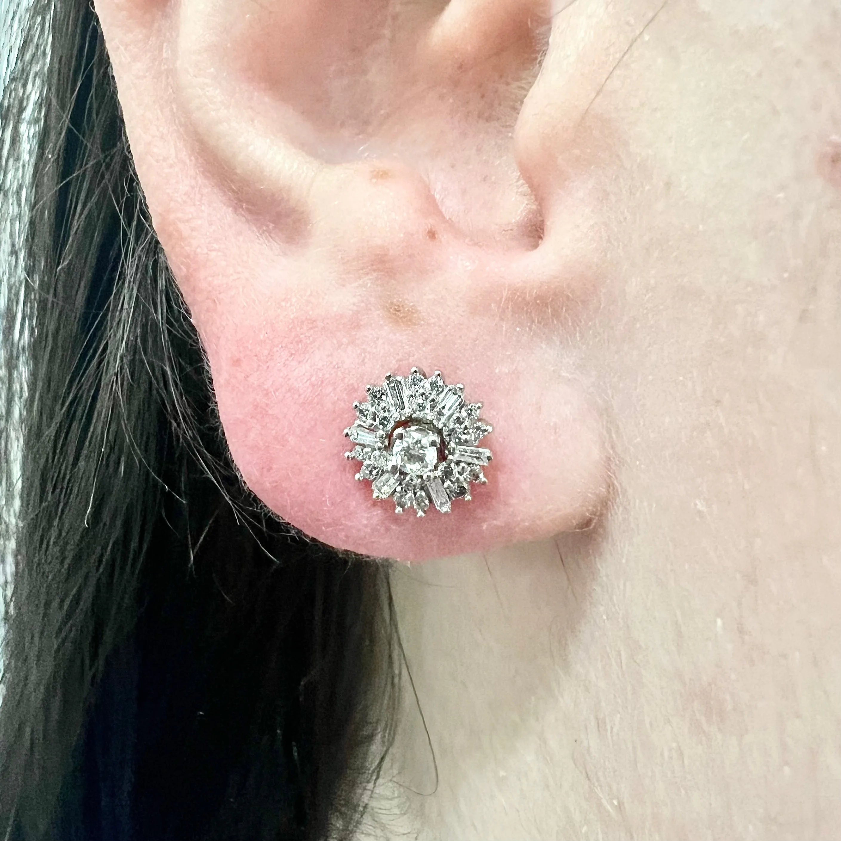 14 Karat White Gold 1/2 Carat Diamond Halo Stud Earrings