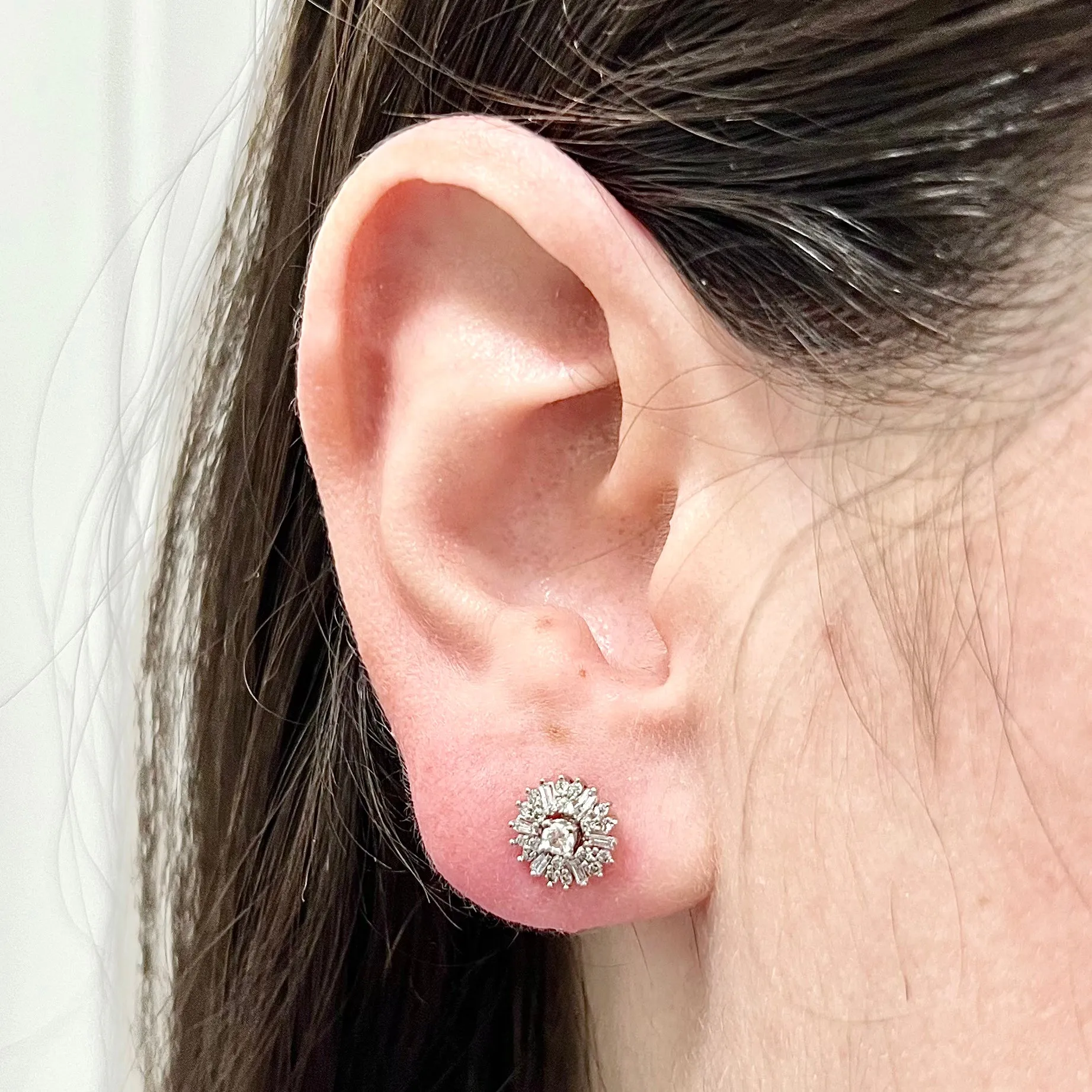 14 Karat White Gold 1/2 Carat Diamond Halo Stud Earrings